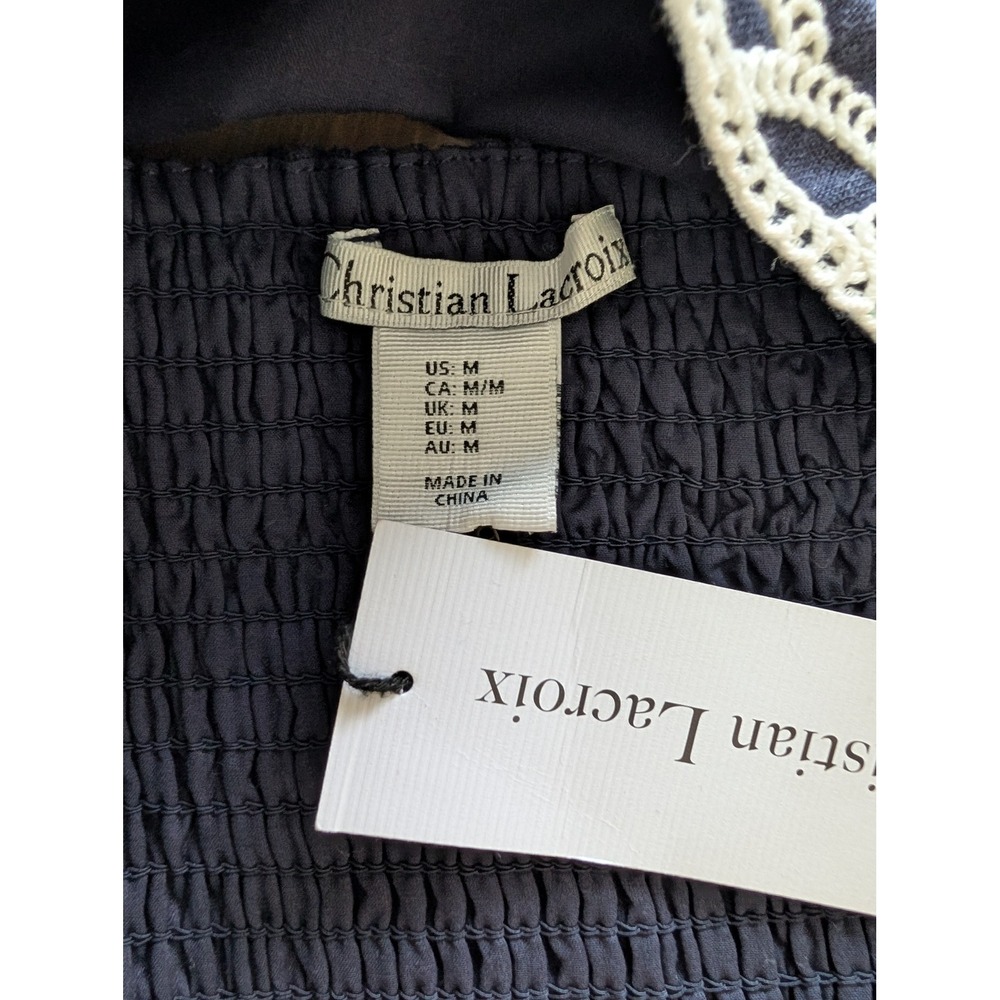 Christian Lacroix Navy Blue Linen Crochet Tassel Tie Crop Top M Festival Summer - Picture 8 of 9